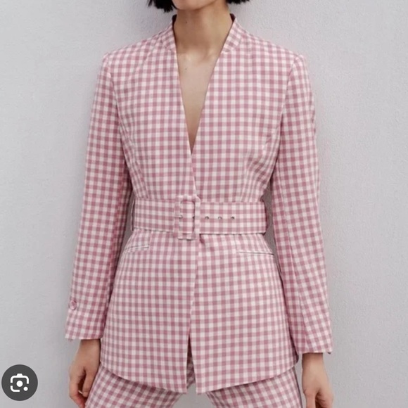 Zara Jackets & Blazers - Zara Pink Gingham Blazer